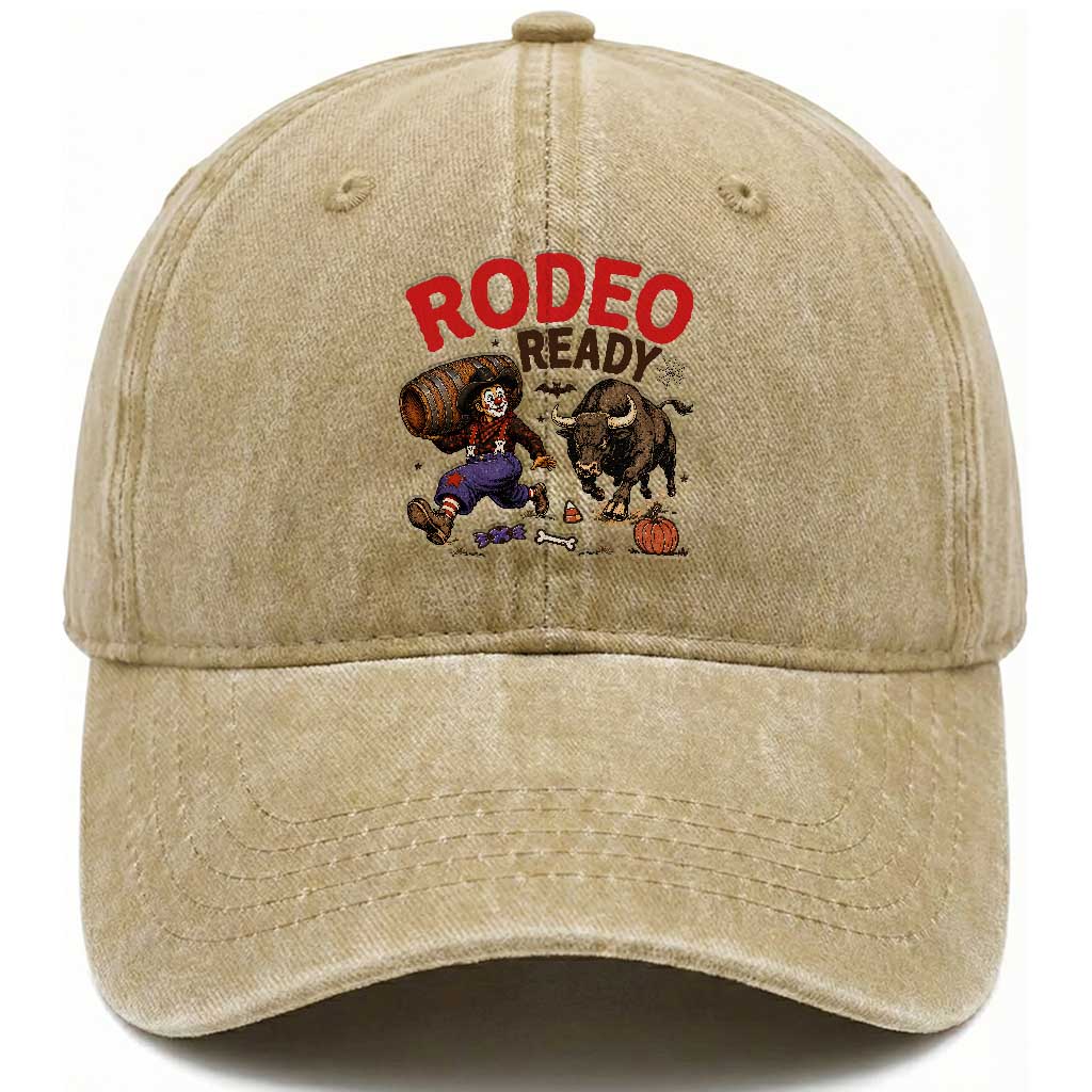 Rodeo Ready Clown Bull Chase Spooky Halloween Gift Washed Cotton Baseball Cap