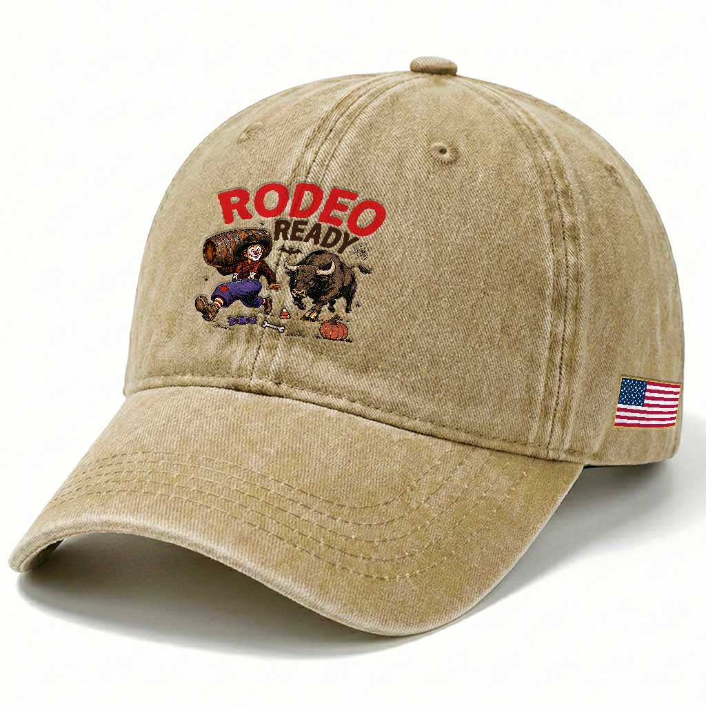 Rodeo Ready Clown Bull Chase Spooky Halloween Gift Washed Cotton Baseball Cap