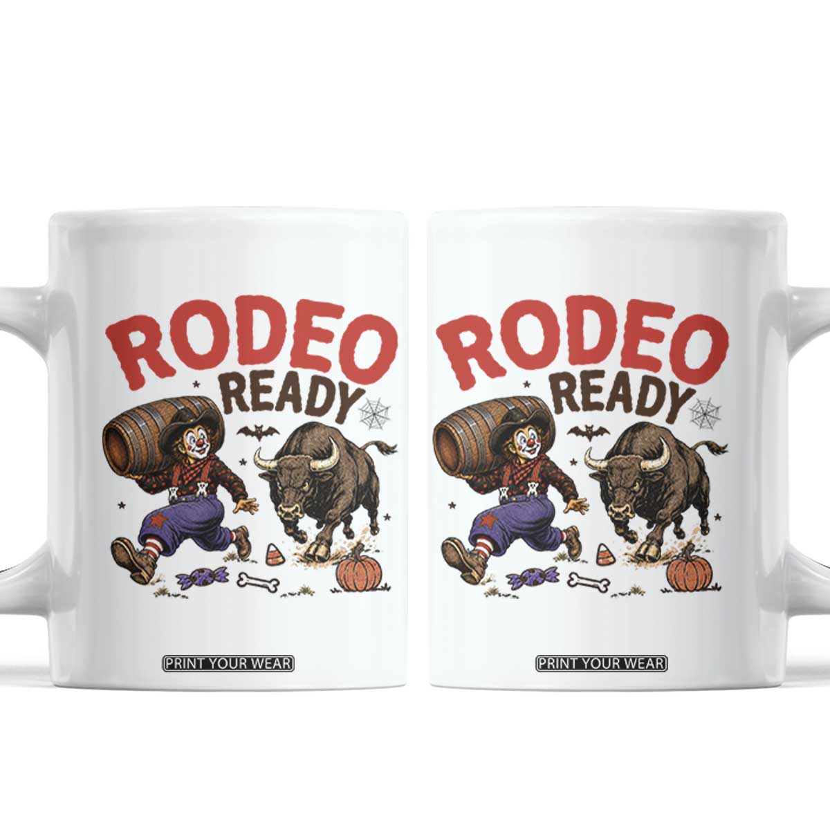 Rodeo Ready Clown Bull Chase Spooky Halloween Gift Coffee Mug
