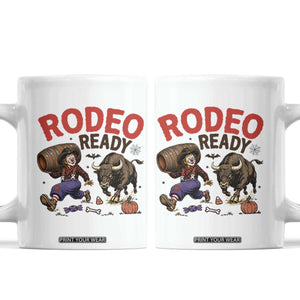 Rodeo Ready Clown Bull Chase Spooky Halloween Gift Coffee Mug