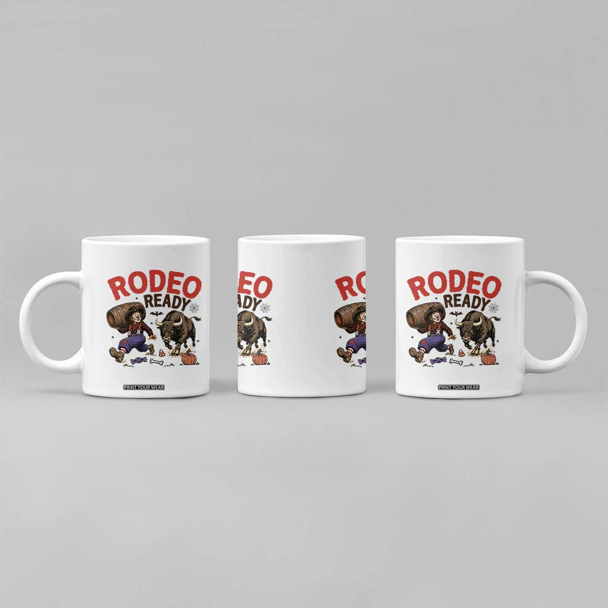 Rodeo Ready Clown Bull Chase Spooky Halloween Gift Coffee Mug