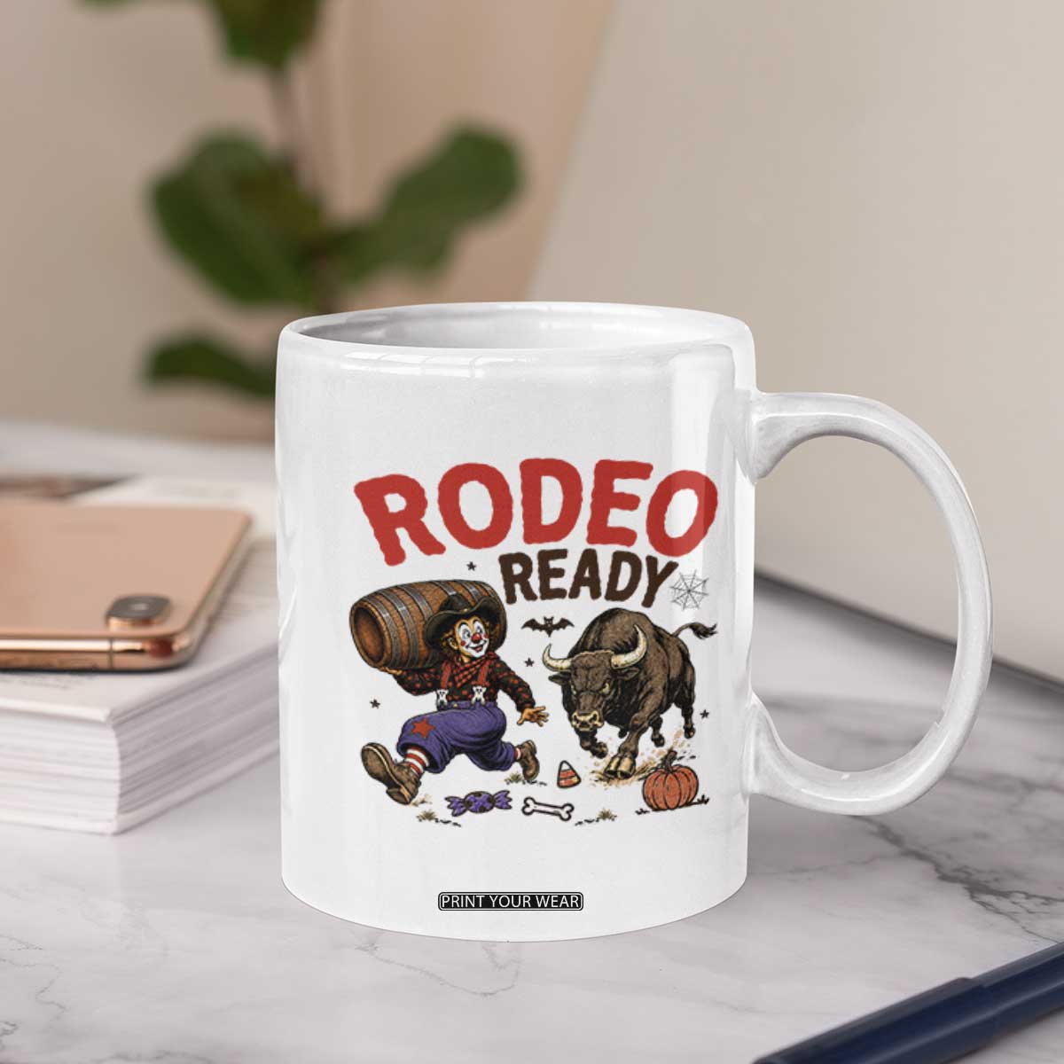 Rodeo Ready Clown Bull Chase Spooky Halloween Gift Coffee Mug