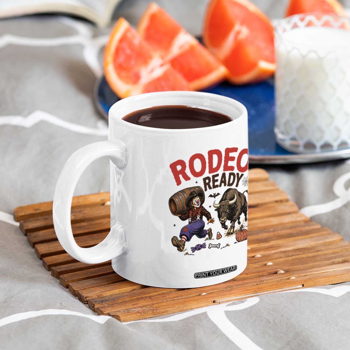 Rodeo Ready Clown Bull Chase Spooky Halloween Gift Coffee Mug