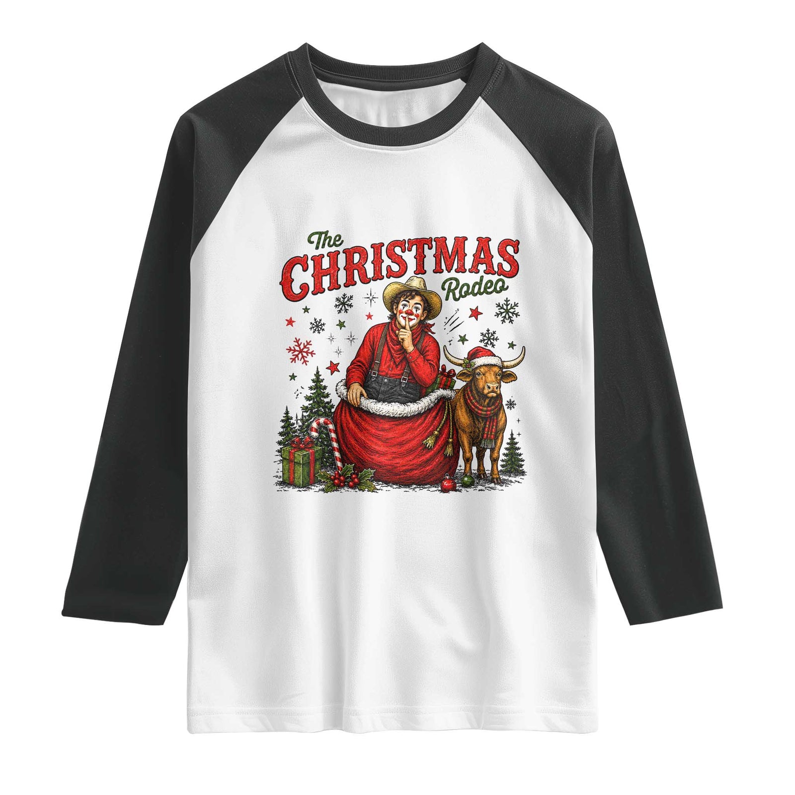 Christmas Rodeo Clown Santa Raglan Shirt Funny Western Cowboy Holiday Gift