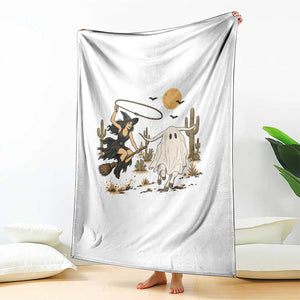 Witch Cowgirl Roping Ghost Longhorn Throw Blanket Spooky Western Halloween Rodeo Gift