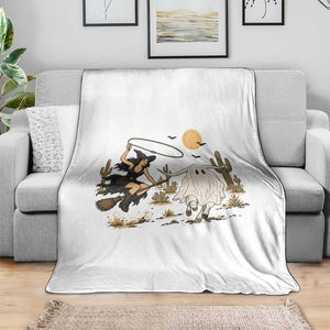 Witch Cowgirl Roping Ghost Longhorn Throw Blanket Spooky Western Halloween Rodeo Gift