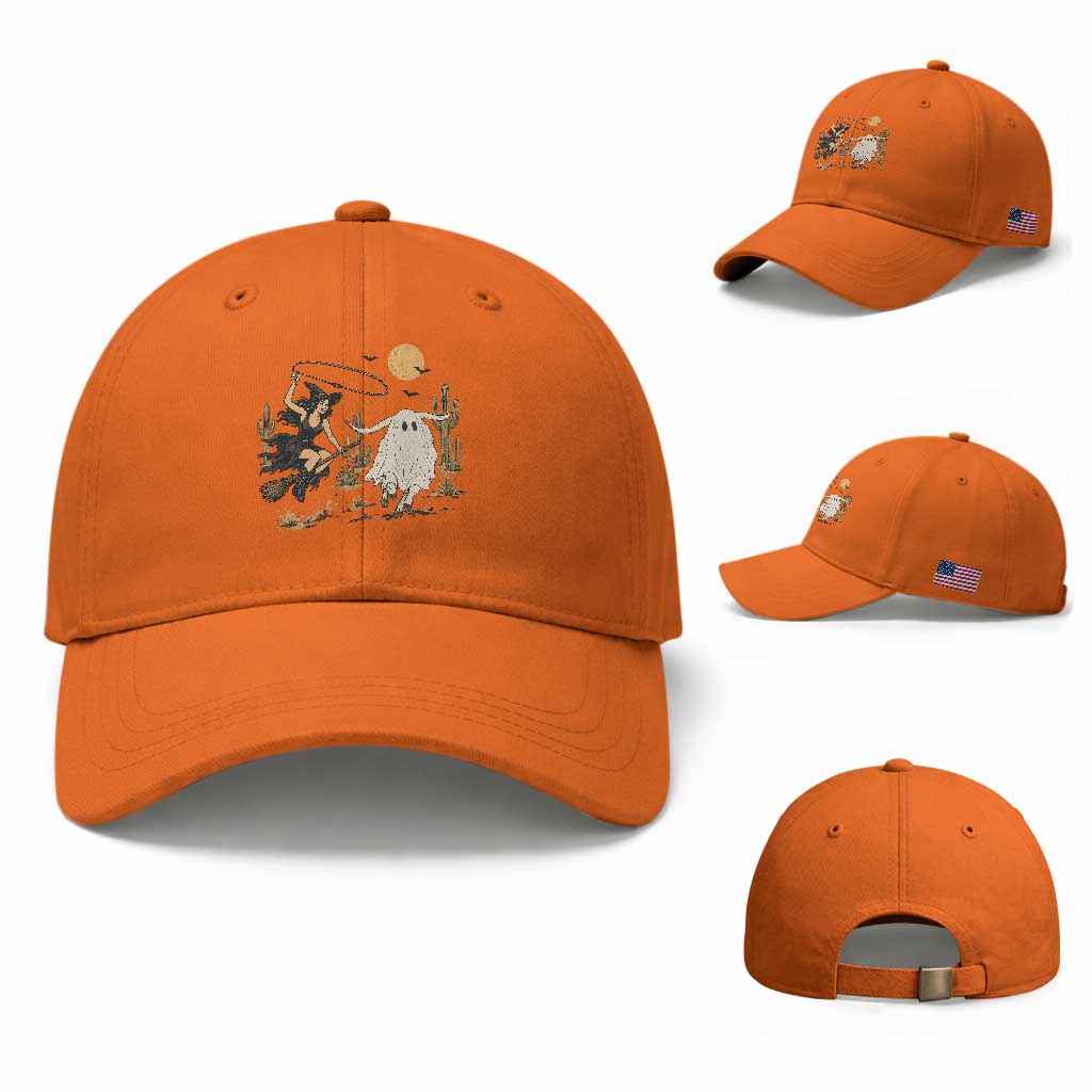 Witch Cowgirl Roping Ghost Longhorn Baseball Cap Spooky Western Halloween Rodeo Gift