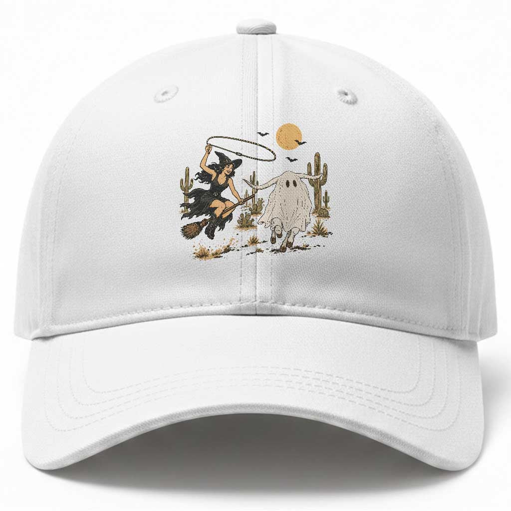 Witch Cowgirl Roping Ghost Longhorn Baseball Cap Spooky Western Halloween Rodeo Gift
