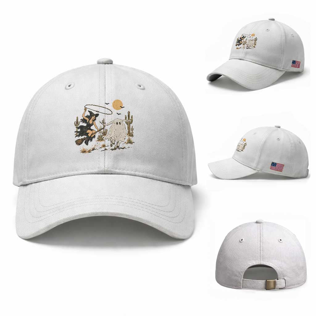 Witch Cowgirl Roping Ghost Longhorn Baseball Cap Spooky Western Halloween Rodeo Gift