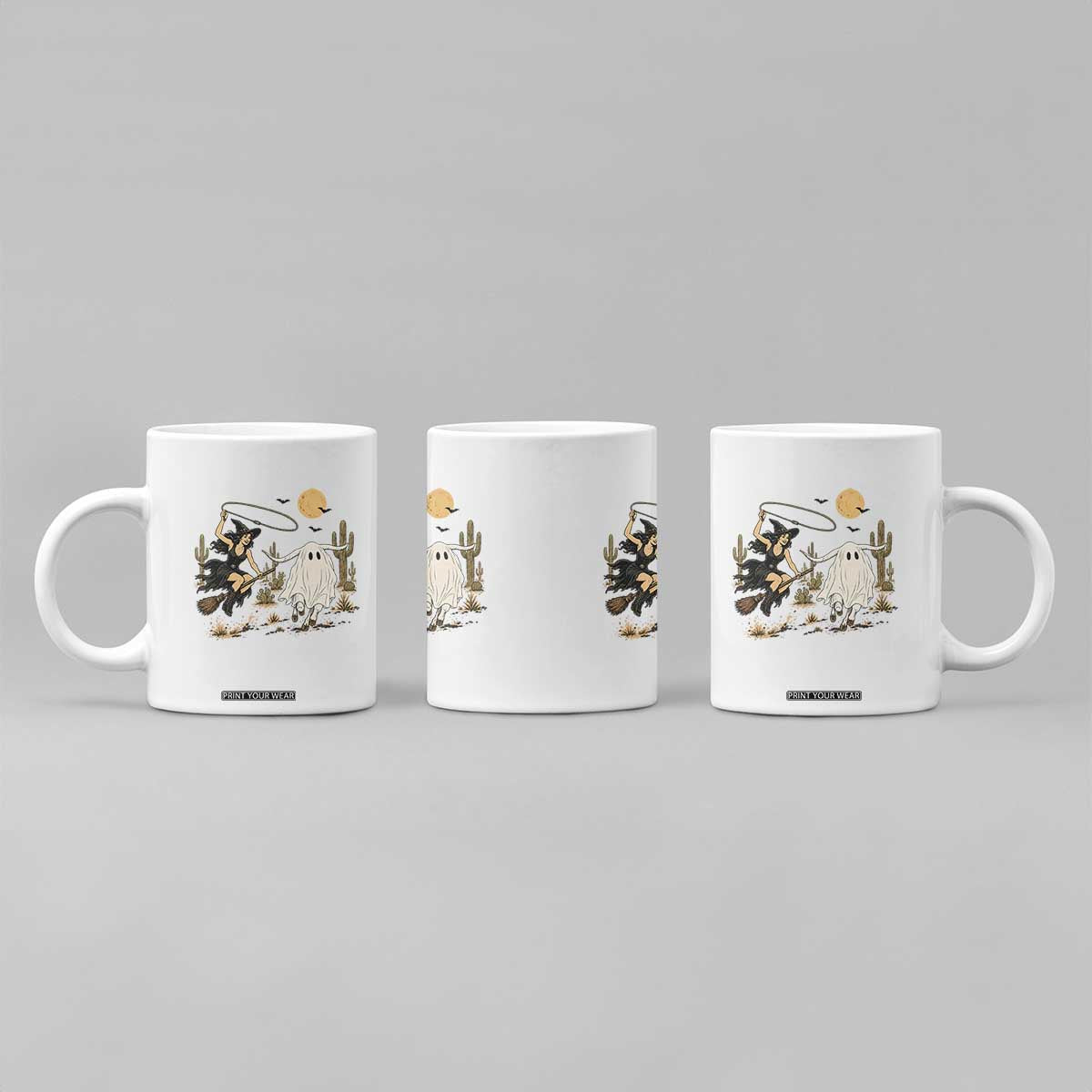 Witch Cowgirl Roping Ghost Longhorn Coffee Mug Spooky Western Halloween Rodeo Gift