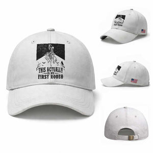 Funny Skeleton Cowboy This Actually Is My First Rodeo Baseball Cap Spooky Western Halloween Rodeo Gift