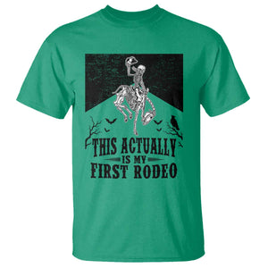 Funny Skeleton Cowboy This Actually Is My First Rodeo T Shirt Spooky Western Halloween Rodeo Gift