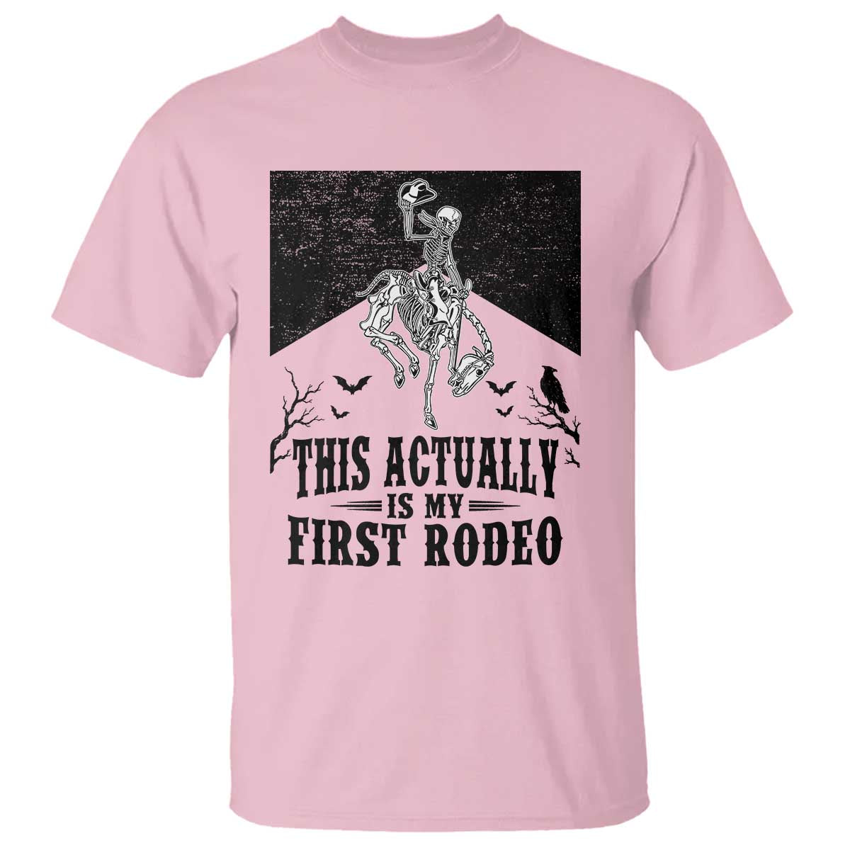 Funny Skeleton Cowboy This Actually Is My First Rodeo T Shirt Spooky Western Halloween Rodeo Gift