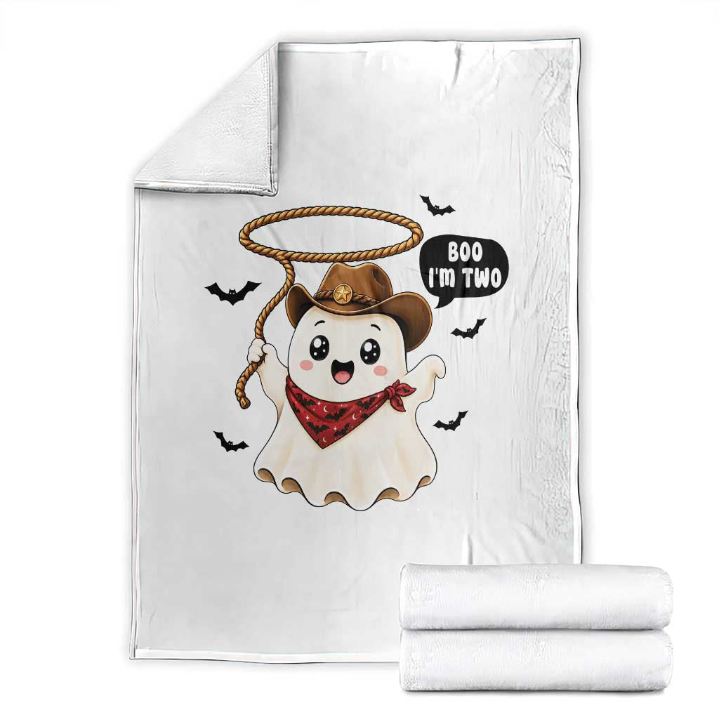 Halloween Spooky Cowboy Ghost 2nd Birthday Throw Blanket Boo Im Two Western Party Gift