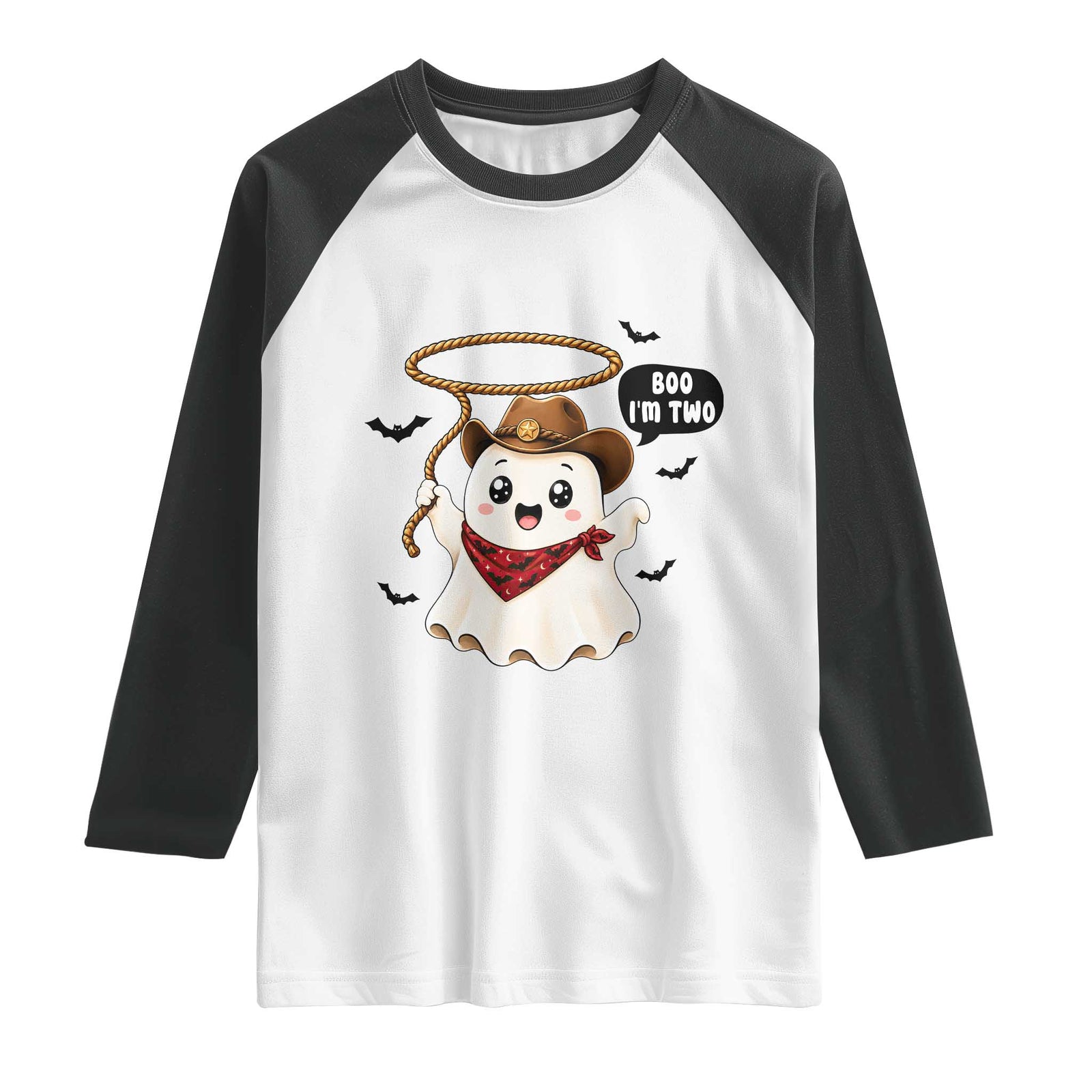Halloween Spooky Cowboy Ghost 2nd Birthday Raglan Shirt Boo Im Two Western Party Gift