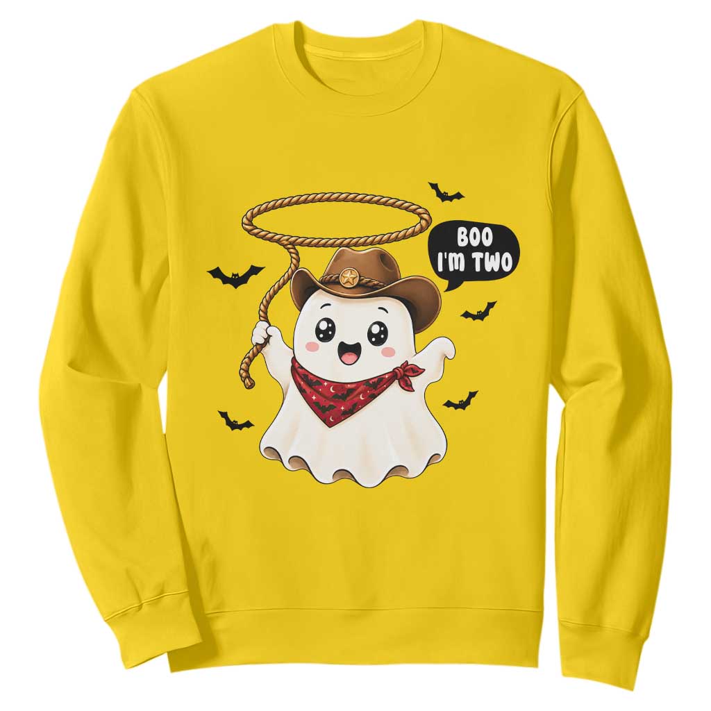 Halloween Spooky Cowboy Ghost 2nd Birthday Sweatshirt Boo Im Two Western Party Gift