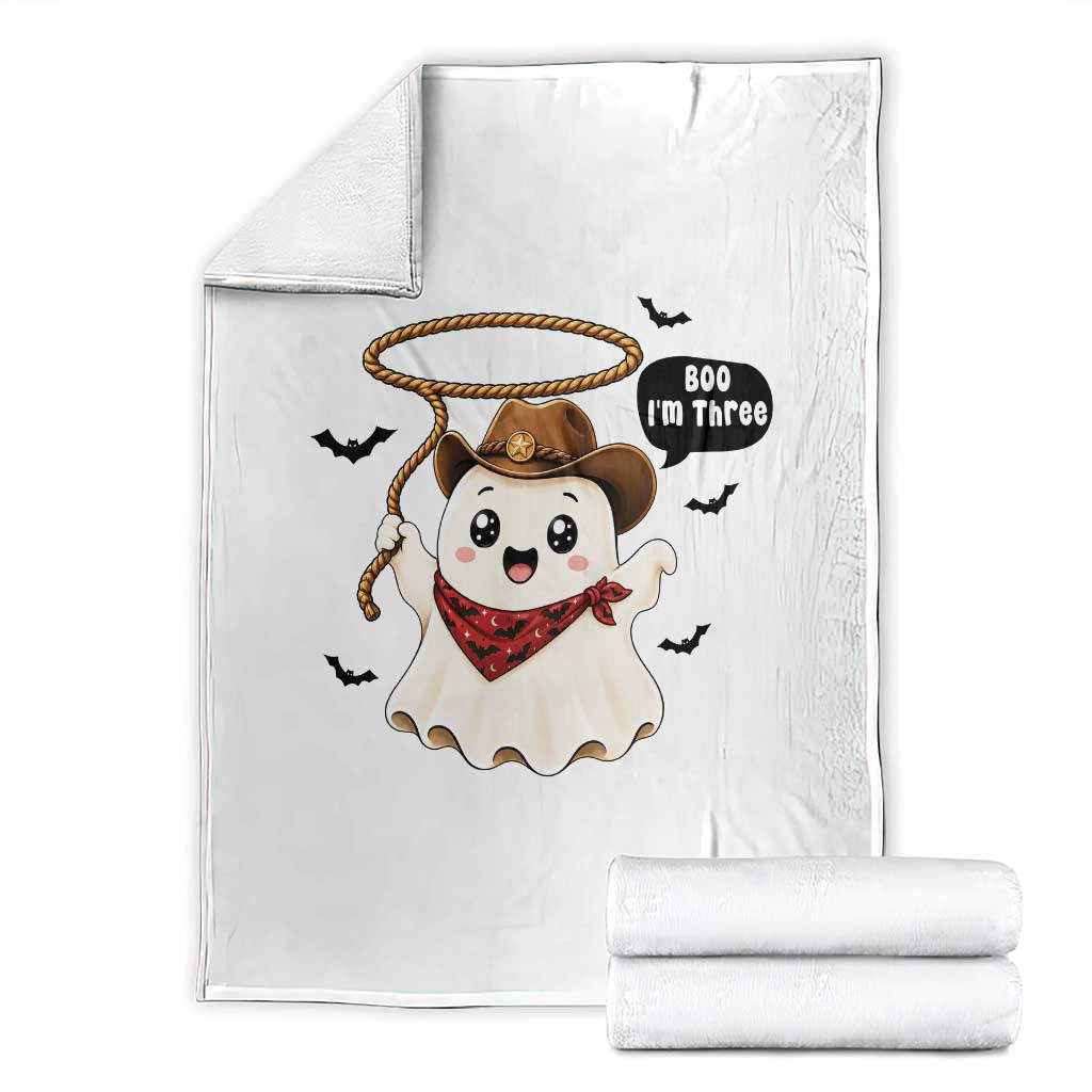 Halloween Spooky Cowboy Ghost 3rd Birthday Throw Blanket Boo Im Three Western Party Gift
