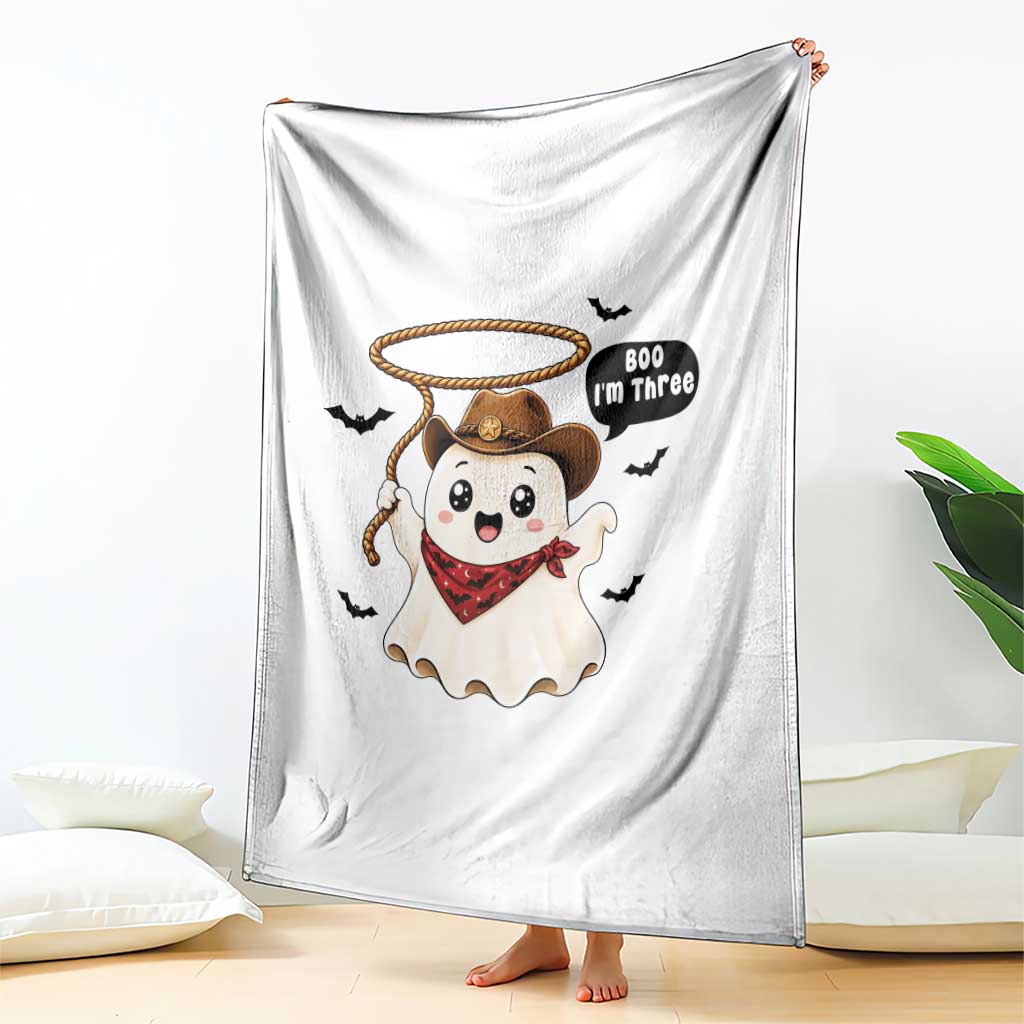 Halloween Spooky Cowboy Ghost 3rd Birthday Throw Blanket Boo Im Three Western Party Gift