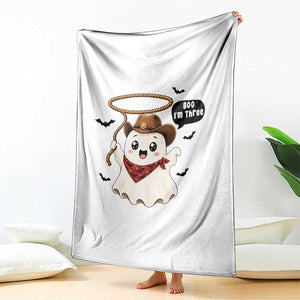 Halloween Spooky Cowboy Ghost 3rd Birthday Throw Blanket Boo Im Three Western Party Gift