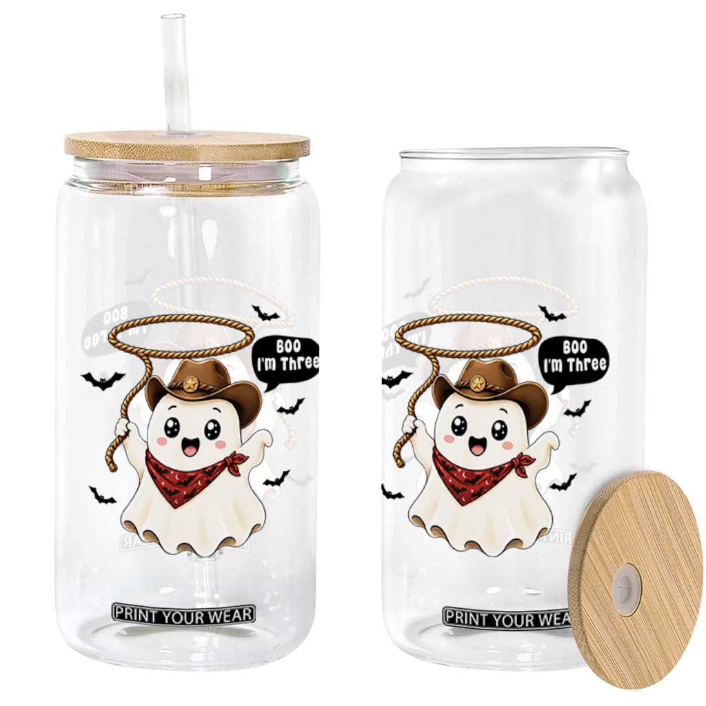 Halloween Spooky Cowboy Ghost 3rd Birthday Glass Can Boo Im Three Western Party Gift
