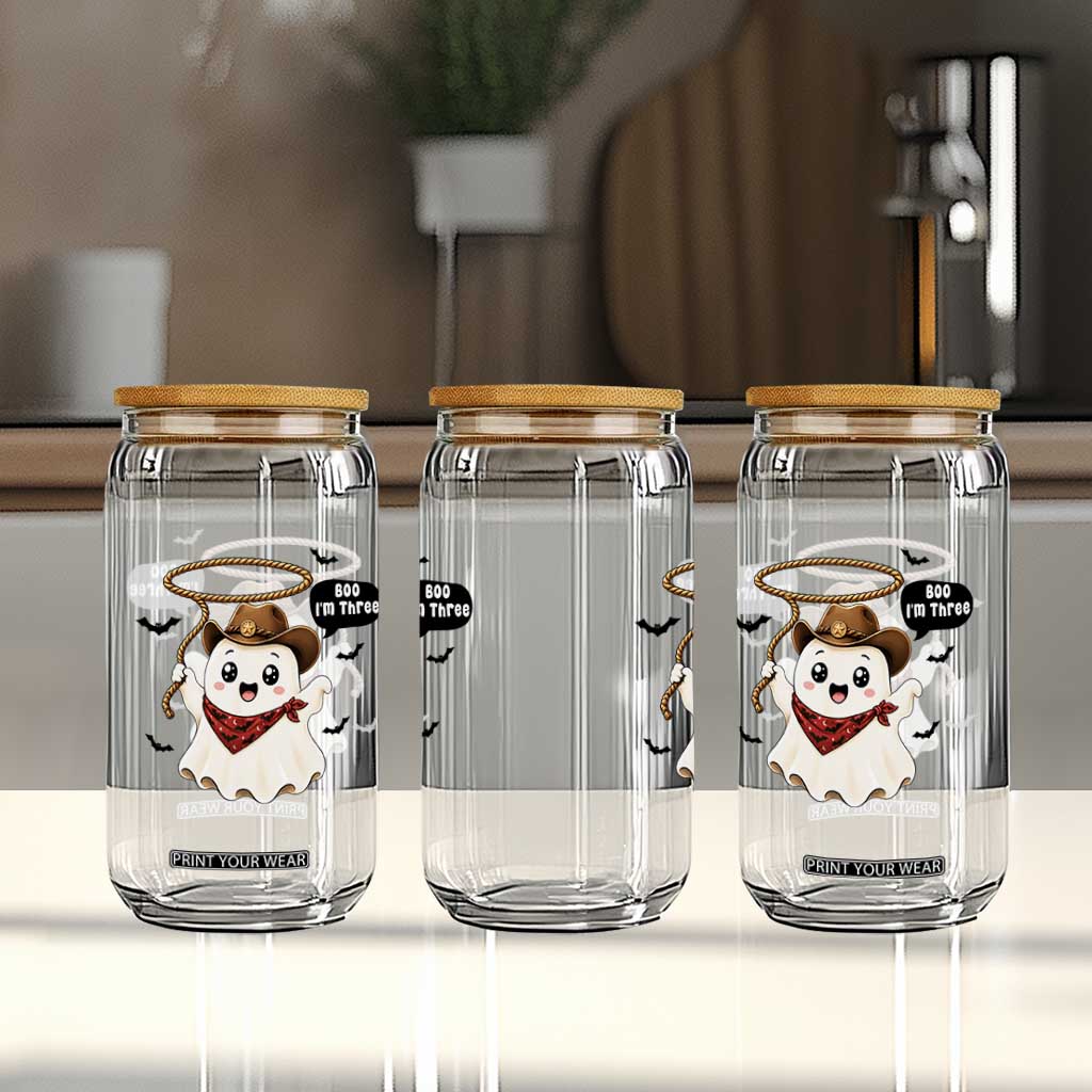 Halloween Spooky Cowboy Ghost 3rd Birthday Glass Can Boo Im Three Western Party Gift