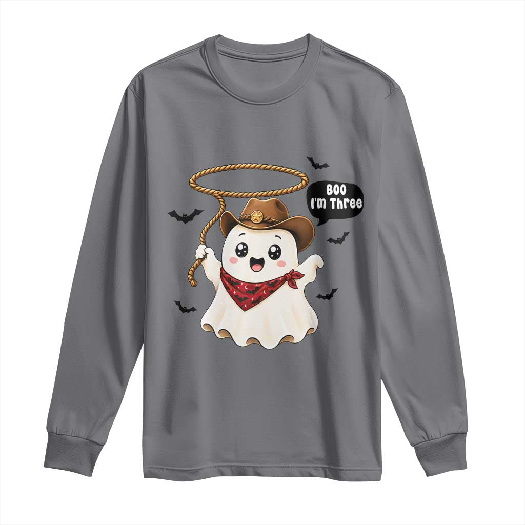 Halloween Spooky Cowboy Ghost 3rd Birthday Long Sleeve Shirt Boo Im Three Western Party Gift