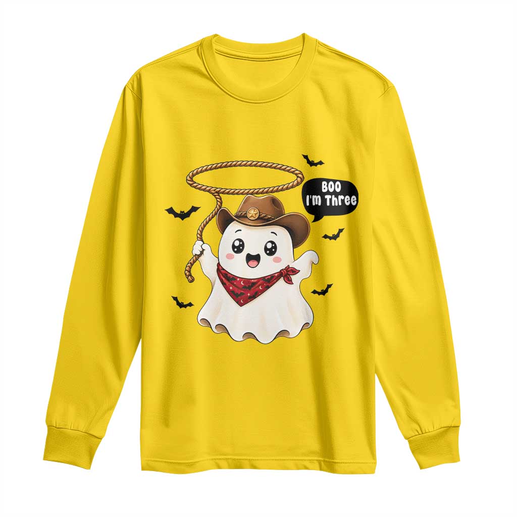 Halloween Spooky Cowboy Ghost 3rd Birthday Long Sleeve Shirt Boo Im Three Western Party Gift