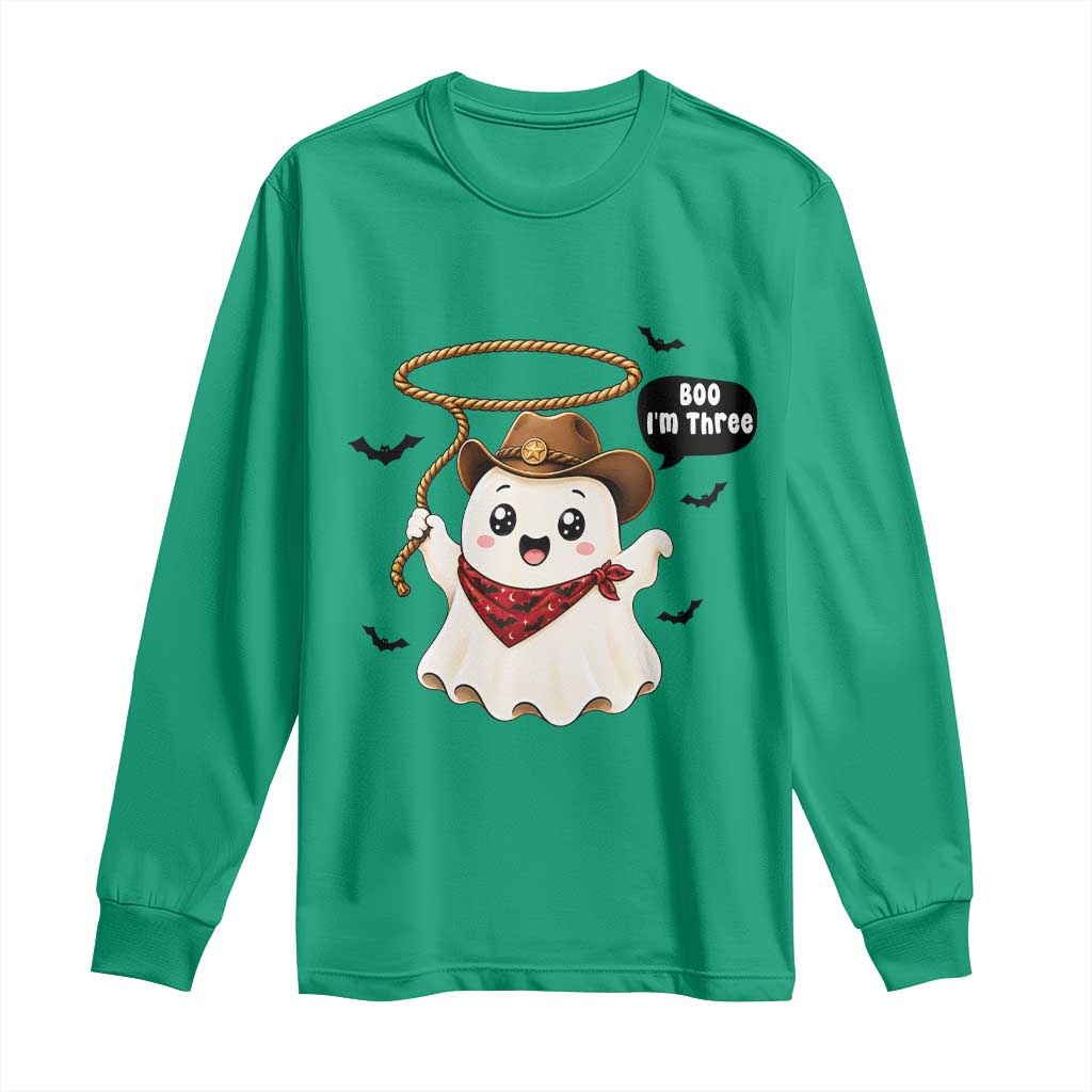 Halloween Spooky Cowboy Ghost 3rd Birthday Long Sleeve Shirt Boo Im Three Western Party Gift