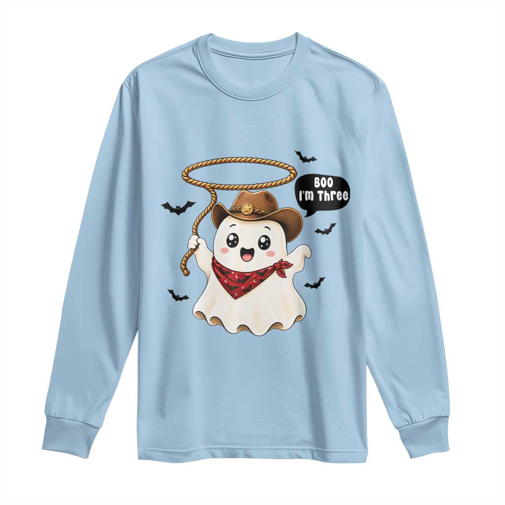 Halloween Spooky Cowboy Ghost 3rd Birthday Long Sleeve Shirt Boo Im Three Western Party Gift