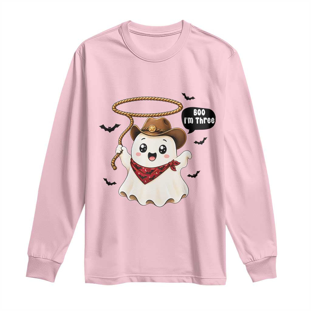 Halloween Spooky Cowboy Ghost 3rd Birthday Long Sleeve Shirt Boo Im Three Western Party Gift