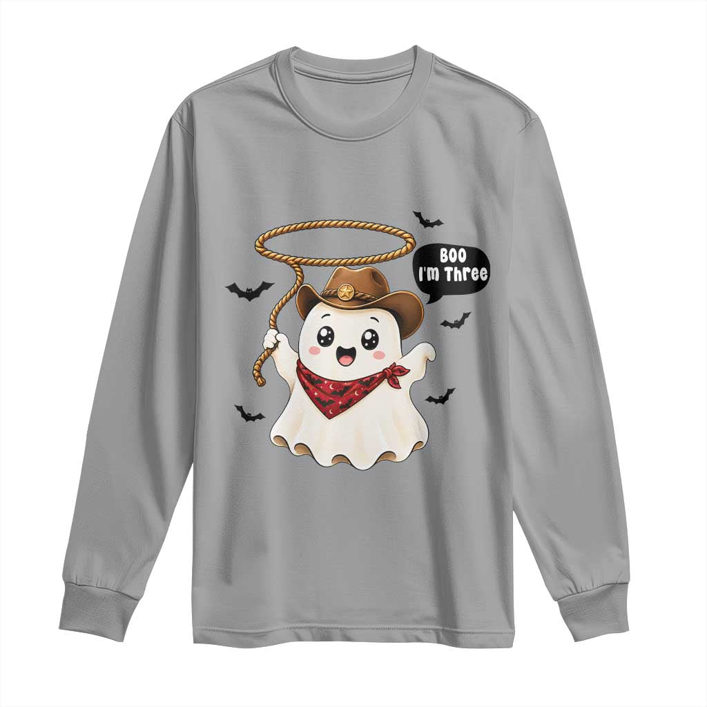 Halloween Spooky Cowboy Ghost 3rd Birthday Long Sleeve Shirt Boo Im Three Western Party Gift