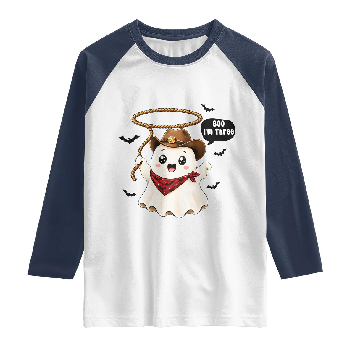 Halloween Spooky Cowboy Ghost 3rd Birthday Raglan Shirt Boo Im Three Western Party Gift