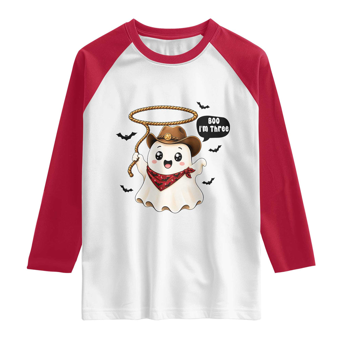 Halloween Spooky Cowboy Ghost 3rd Birthday Raglan Shirt Boo Im Three Western Party Gift