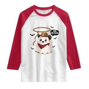 Halloween Spooky Cowboy Ghost 3rd Birthday Raglan Shirt Boo Im Three Western Party Gift