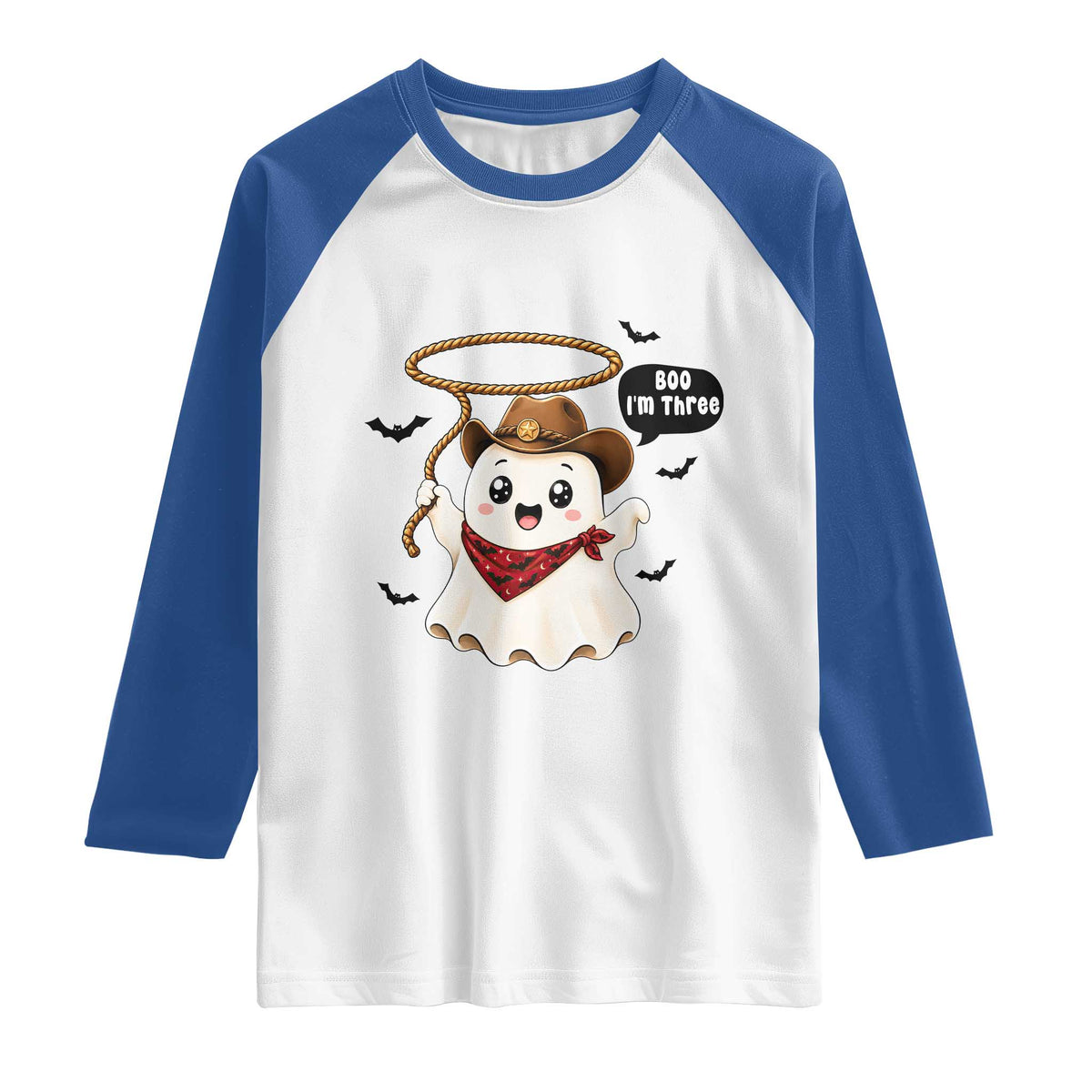 Halloween Spooky Cowboy Ghost 3rd Birthday Raglan Shirt Boo Im Three Western Party Gift