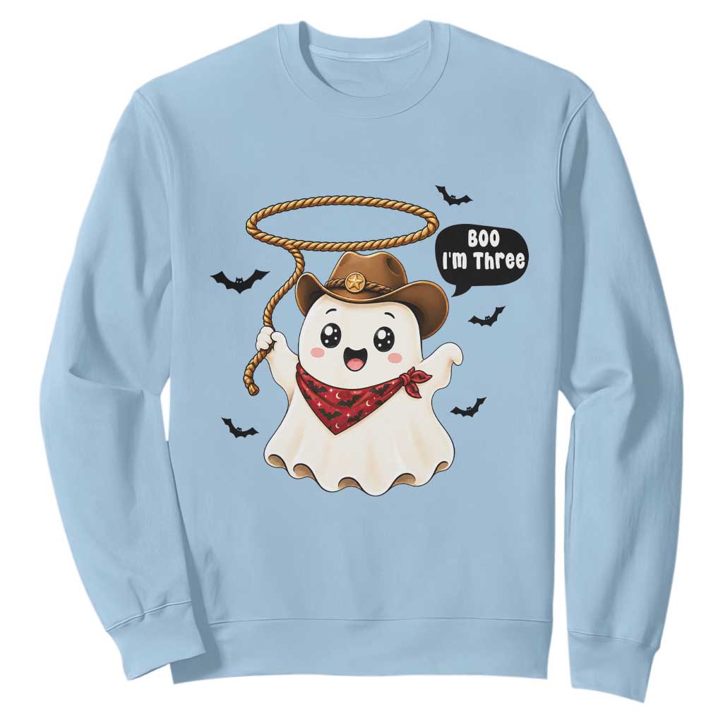 Halloween Spooky Cowboy Ghost 3rd Birthday Sweatshirt Boo Im Three Western Party Gift