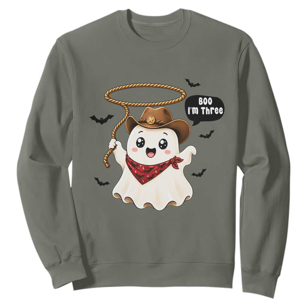 Halloween Spooky Cowboy Ghost 3rd Birthday Sweatshirt Boo Im Three Western Party Gift