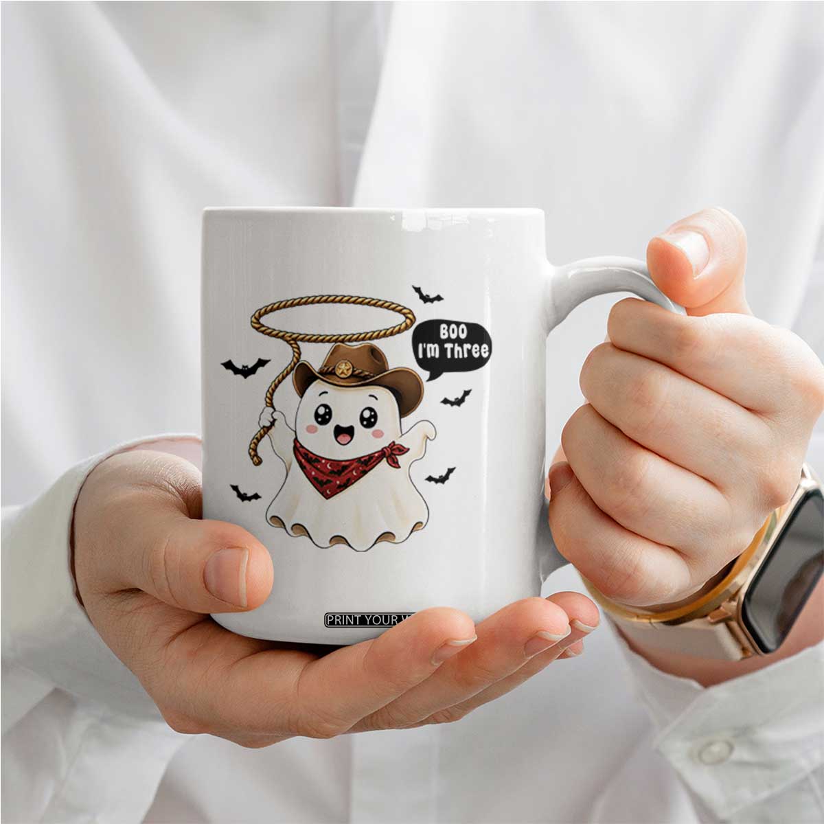 Halloween Spooky Cowboy Ghost 3rd Birthday Coffee Mug Boo Im Three Western Party Gift
