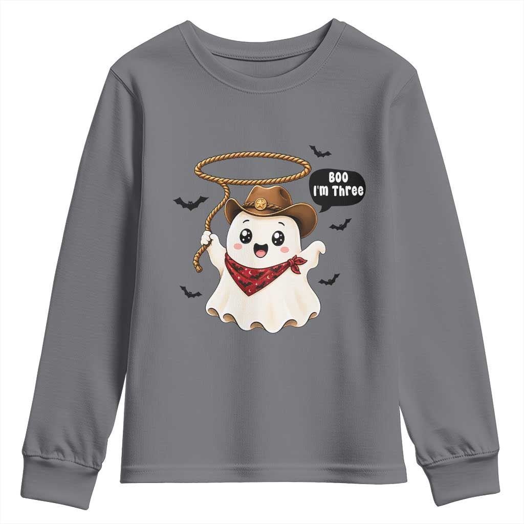 Halloween Spooky Cowboy Ghost 3rd Birthday Youth Sweatshirt Boo Im Three Western Party Gift