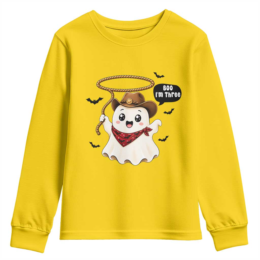 Halloween Spooky Cowboy Ghost 3rd Birthday Youth Sweatshirt Boo Im Three Western Party Gift