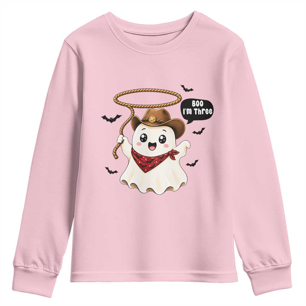 Halloween Spooky Cowboy Ghost 3rd Birthday Youth Sweatshirt Boo Im Three Western Party Gift