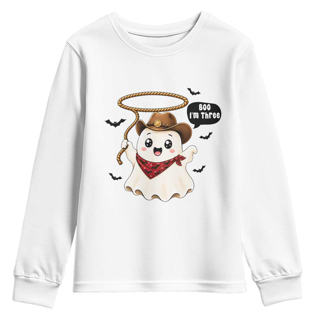 Halloween Spooky Cowboy Ghost 3rd Birthday Youth Sweatshirt Boo Im Three Western Party Gift
