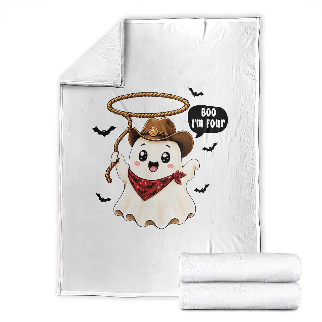Halloween Spooky Cowboy Ghost 4th Birthday Throw Blanket Boo Im Four Western Party Gift