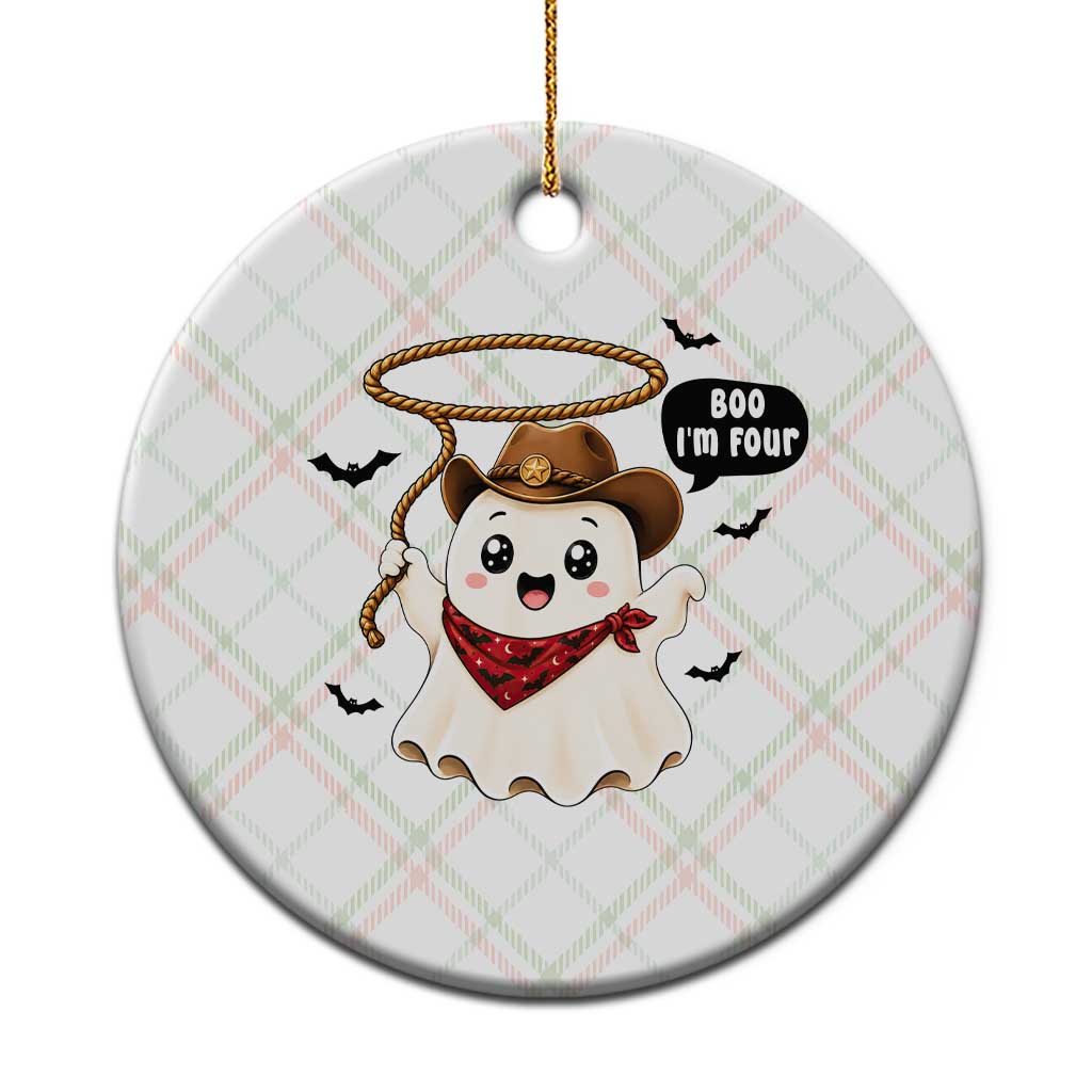 Halloween Spooky Cowboy Ghost 4th Birthday Ceramic Ornament Boo Im Four Western Party Gift