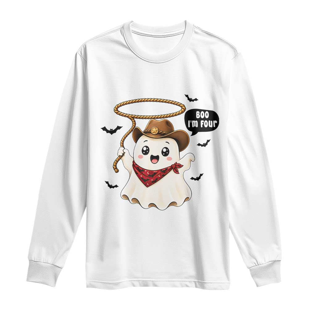 Halloween Spooky Cowboy Ghost 4th Birthday Long Sleeve Shirt Boo Im Four Western Party Gift
