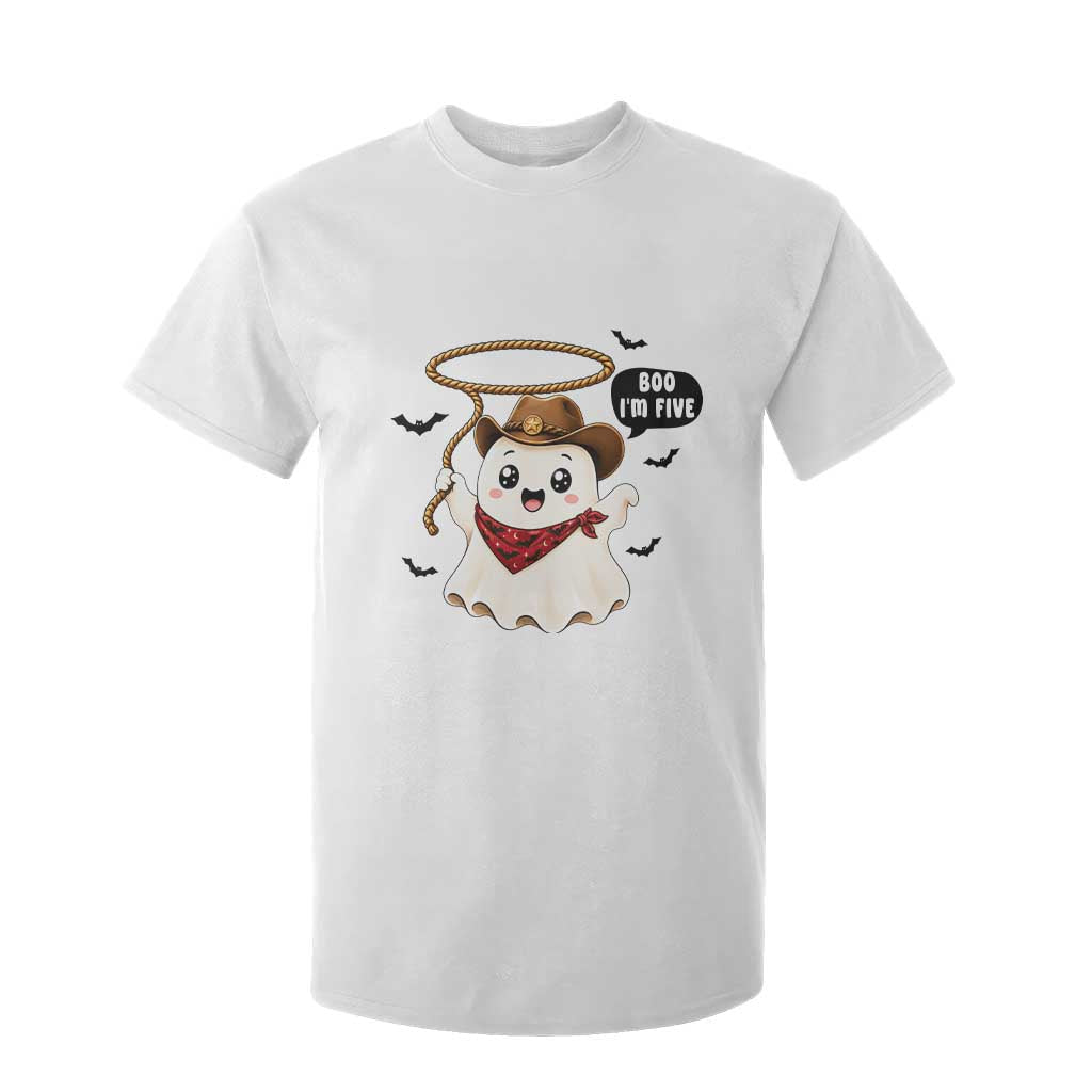 Halloween Spooky Cowboy Ghost 5th Birthday T Shirt For Kid Boo Im Five Western Party Gift