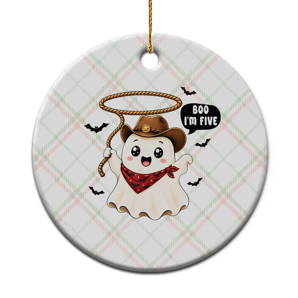 Halloween Spooky Cowboy Ghost 5th Birthday Ceramic Ornament Boo Im Five Western Party Gift