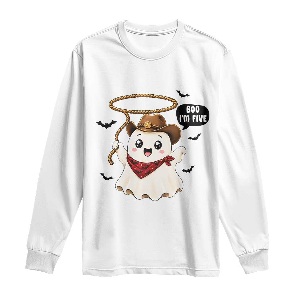 Halloween Spooky Cowboy Ghost 5th Birthday Long Sleeve Shirt Boo Im Five Western Party Gift