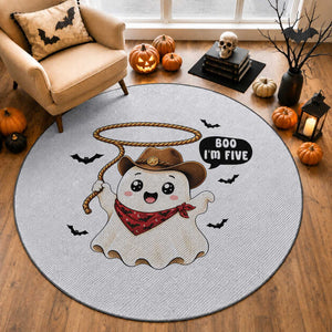 Halloween Spooky Cowboy Ghost 5th Birthday Round Rug Boo Im Five Western Party Gift