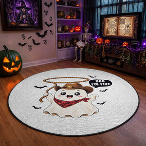 Halloween Spooky Cowboy Ghost 5th Birthday Round Rug Boo Im Five Western Party Gift